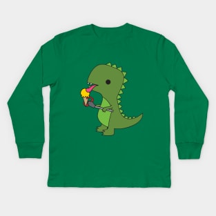 T-Rex Eats Ice Cream Kids Long Sleeve T-Shirt